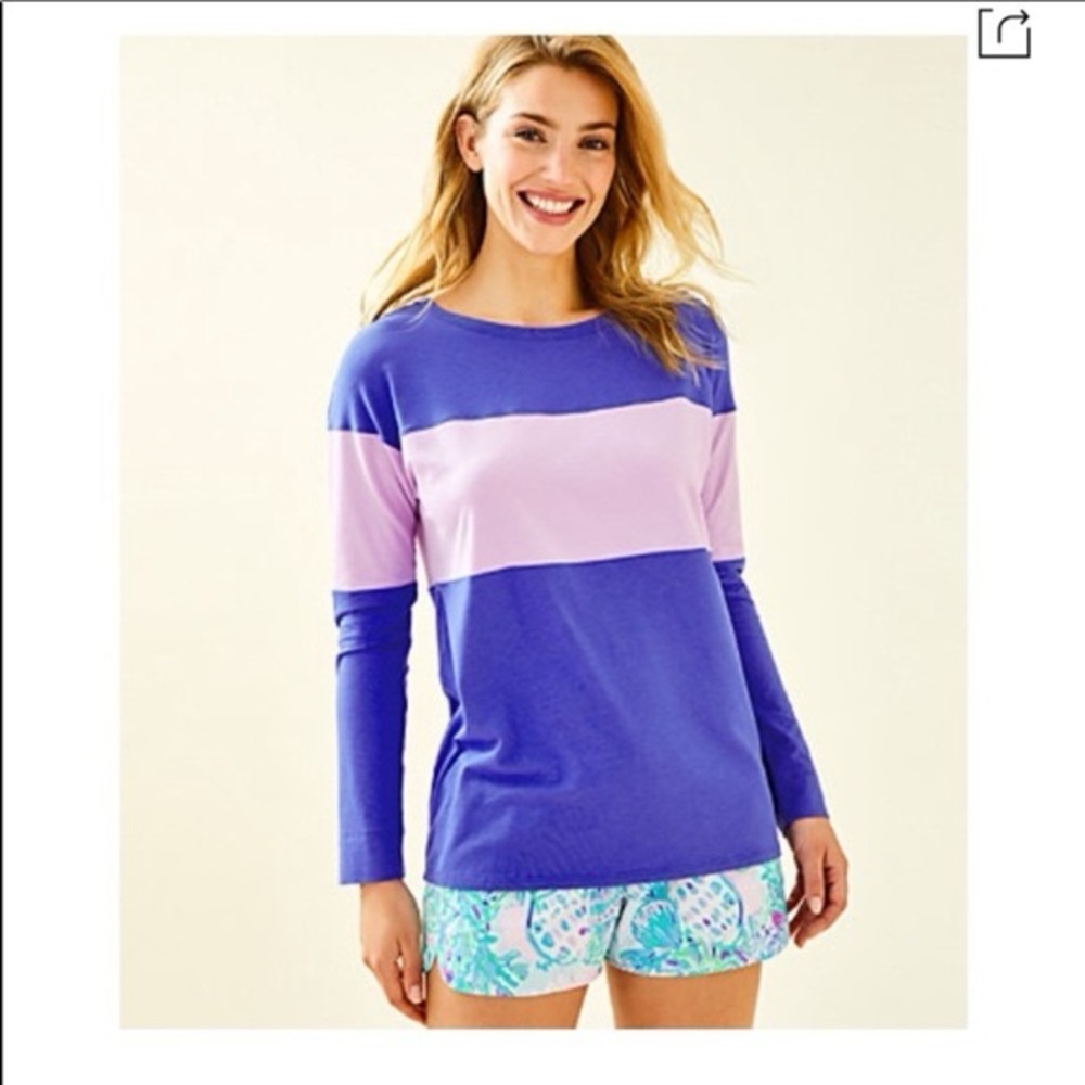 Lilly Pulitzer. Finn Top . Lilac Freesia. XX Lilly Happy As A Clam. Size small.